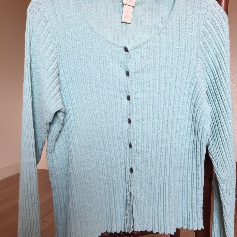 J JILL - Lightweight Aqua Cotton Cardigan Sweater - Sz L